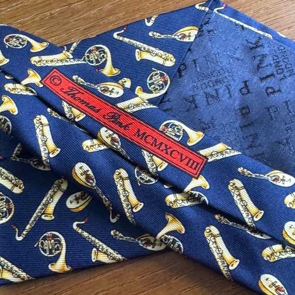 Thomas Pink Navy Blue Musical Instrument Tie - Picture 5 of 9